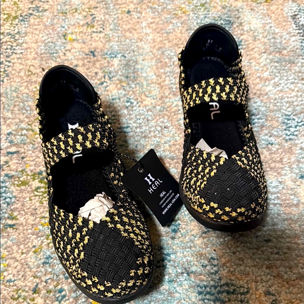 Black and Gold Women's Loafers